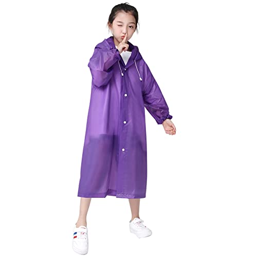 Kinder Regenmantel, Wasserdicht Regenponcho mit Kapuze für Mädchen Jungen, Kleinkind Regenjacke Regencape, Klar Eva Regenbekleidung Regenschutz für Outdoor Radfahren Wandern Camping Reisen (Lila) von Daelesr