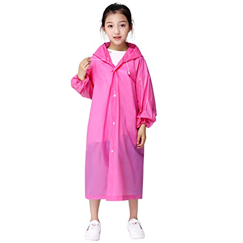 Kinder Regenmantel, Wasserdicht Regenponcho mit Kapuze für Mädchen Jungen, Kleinkind Regenjacke Regencape, Klar Eva Regenbekleidung Regenschutz für Outdoor Radfahren Wandern Camping Reisen (Rosenrot) von Daelesr