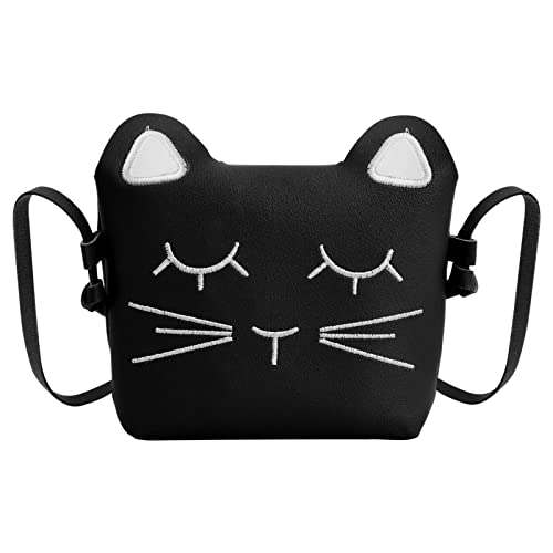 Kinder Umhängetasche für Mädchen 2-12 Jahre, Süße Crossbody Taschen Klein mit Schnalle, PU Leder Katze Messenger Bag Prinzessin Taschen, Mini Kindertasche Schultertasche für Kleinkind (Schwarz) von Daelesr