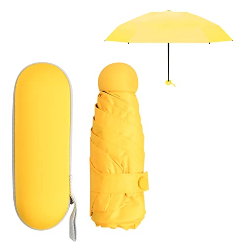 Regenschirm Klein für Damen Herren Kinder, 6 Rippen Starker Regenschirme Kompakter mit Etui, Faltbarer Umbrella UV Schutz UPF50+ Winddicht Leicht, Taschenschirm Mini für Reise (Gelb) von Daelesr