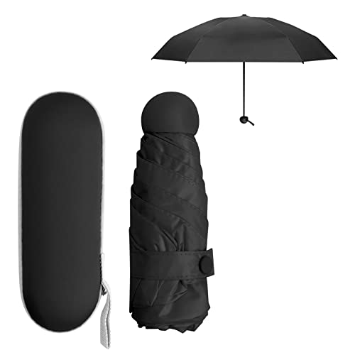 Regenschirm Klein für Damen Herren Kinder, 6 Rippen Starker Regenschirme Kompakter mit Etui, Faltbarer Umbrella UV Schutz UPF50+ Winddicht Leicht, Taschenschirm Mini für Reise (Schwarz) von Daelesr