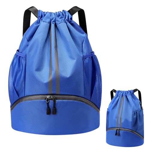 Turnbeutel Beutel Rucksack mit Schuhfach, Große Kapazität Verstellbar Tunnelzug Gymsack, Fußballtasche mit Kordelzug, Sportbeutel Wasserdicht mit Innentasche Außentasche für Herren Damen (Blau) von Daelesr