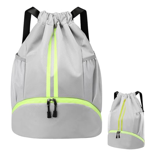 Turnbeutel Beutel Rucksack mit Schuhfach, Große Kapazität Verstellbar Tunnelzug Gymsack, Fußballtasche mit Kordelzug, Sportbeutel Wasserdicht mit Innentasche Außentasche für Herren Damen (Grau) von Daelesr