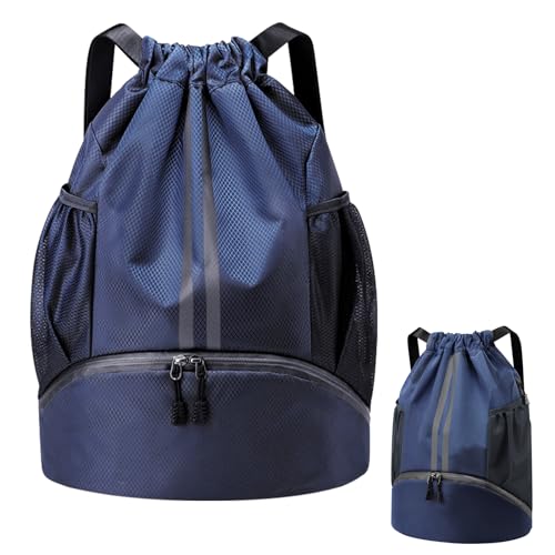 Turnbeutel Beutel Rucksack mit Schuhfach, Große Kapazität Verstellbar Tunnelzug Gymsack, Fußballtasche mit Kordelzug, Sportbeutel Wasserdicht mit Innentasche Außentasche für Herren Damen (Marineblau) von Daelesr