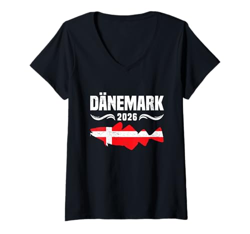 Damen Dänische Angeltour 2026 Angler Gadgets Angeln Dänemark T-Shirt mit V-Ausschnitt von Dänemark Angeln und Angler Gadgets zur Angeltour