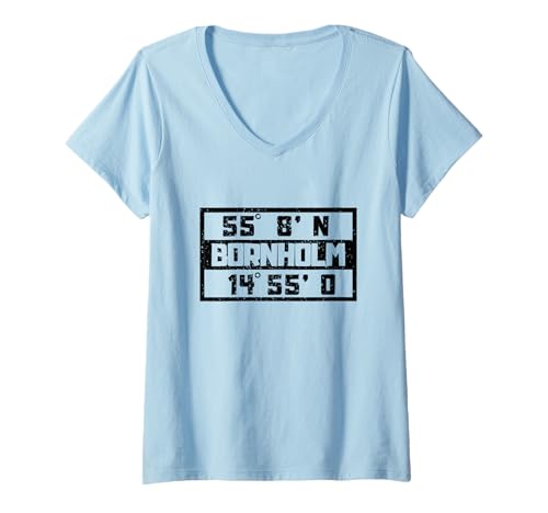 Damen Bornholm Koordinaten Design Dänemark Urlaub Nordsee Bornholm T-Shirt mit V-Ausschnitt von Dänemark Urlaub Bekleidung & Geschenkideen
