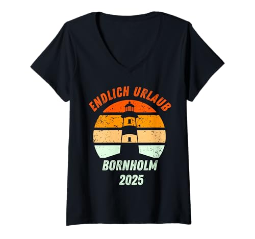 Damen Bornholm Urlaub 2025 Dänemark Urlaub Nordsee Bornholm T-Shirt mit V-Ausschnitt von Dänemark Urlaub Bekleidung & Geschenkideen