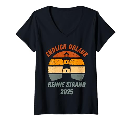 Damen Henne Strand Urlaub 2025 Westjütland Dänemark Nordsee T-Shirt mit V-Ausschnitt von Dänemark Urlaub Bekleidung & Geschenkideen