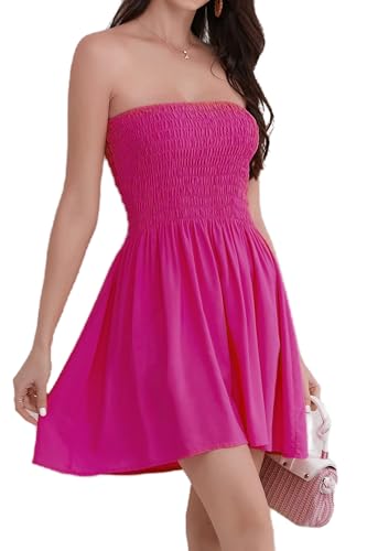 Daenery Damen Sommer Spaghettiträger Ärmellos Rückenfrei Hohe Taille Minikleid, Cremiges Pink, X-Groß von Daenery