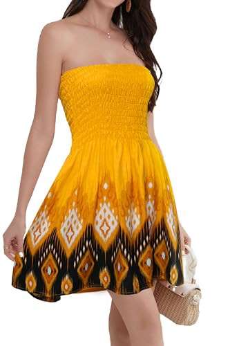 Daenery Damen Sommer Spaghettiträger Ärmellos Rückenfrei Hohe Taille Minikleid, Orange Diamond, Klein von Daenery