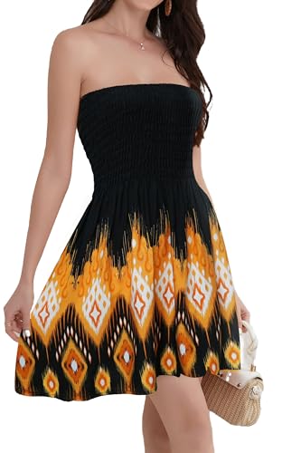 Daenery Damen Sommer Spaghettiträger Ärmellos Rückenfrei Hohe Taille Minikleid, Schwarz Diamant, Groß von Daenery