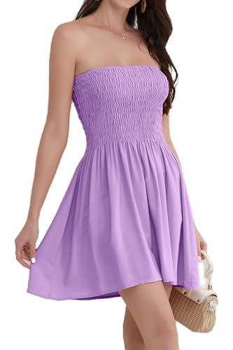 Daenery Damen Sommer Spaghettiträger Ärmellos Rückenfrei Hohe Taille Minikleid, Violett, Groß von Daenery