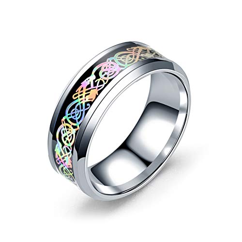 Daesar 1 PCS Herren Edelstahl Ring Verlobungsring Ehering Bunter Drache Muster Rund 8 MM Trauring Silber Partner Ringe Große 65 (20.7) von Daesar