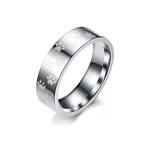 Daesar 1 PCS Ring Damen Herren Edelstahl Verliebte Ring mit Hundepfote Rund 6 MM Silber Eherring Verlobungsringe Große 62 (19.7) von Daesar