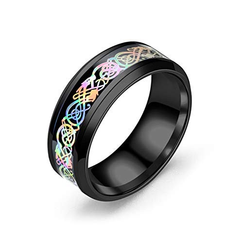 Daesar 1 PCS Ring Herren Edelstahl Verliebte Ring Bunter Drache Muster Rund 8 MM Schwarz Eherring Verlobungsringe Große 65 (20.7) von Daesar