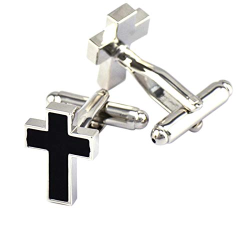 Daesar 2 PCS/1 Paar Manschettenknöpfe Hemd Silber Kreuz Schwarz Emaille Edelstahl Herren Manschettenknöpfe Hochzeit Geschäft Geschenk von Daesar