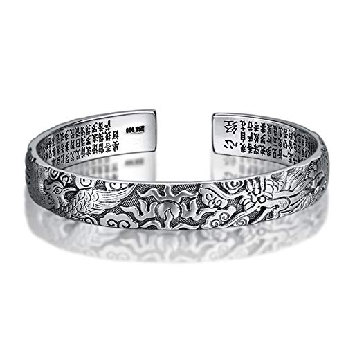 Daesar 999 Silber Armband Freundschaft Drachen Phoenix Cuff Armband mit Buddhistische Sutra 60 MM Herren Armband Silber Parterarmband von Daesar