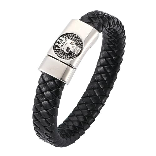 Daesar Armbänder Leder Herren 16.5CM, Lederarmband Totenkopf Breit 12MM Schwarz mit Magnetverschluss Freundschaftsarmband Partnerarmband Personalisiert von Daesar