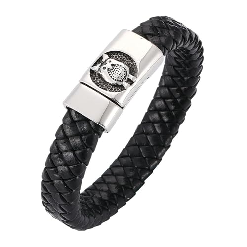 Daesar Armbänder Leder Herren 20.5CM, Lederarmband Eule Breit 12MM Schwarz mit Magnetverschluss Freundschaftsarmband Partnerarmband Personalisiert von Daesar