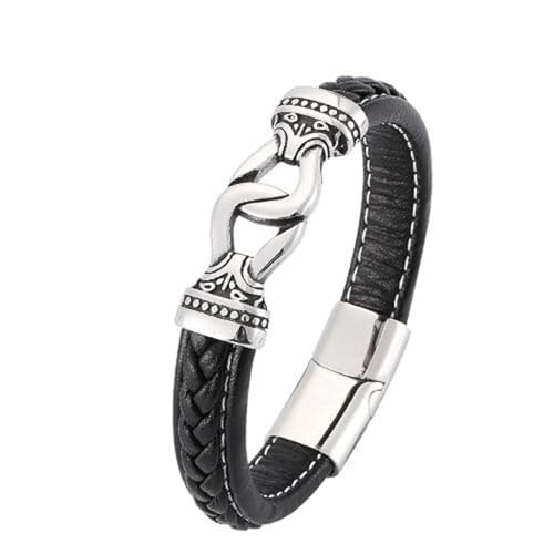 Daesar Armbänder Leder Männer, Lederarmband Herren Rocker Ethno Knoten 12MM mit Magnetverschluss Partnerarmband Leder 165MM Schwarz von Daesar