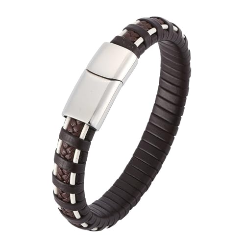 Daesar Armbänder Leder Männer, Lederarmband Herren Rocker Geflochten Bicolor 12MM mit Magnetverschluss Partnerarmband Leder 18.5CM Braun von Daesar