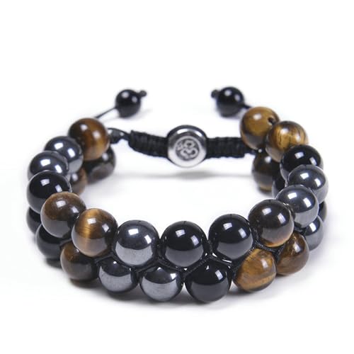 Daesar Armbänder für Herren, Perlenarmband Chakra Personalisiert 2-Layer mit 8MM Tigerauge Hämatit Obsidian Charm Armbänder Männer 19-30CM von Daesar