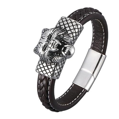 Daesar Armband Leder Braun Herren mit Magnetverschluss, Lederärmbander 12MM Tier Wolf Charm Armband Personalisiert Freundschaftarmband Jungs 18.5CM von Daesar