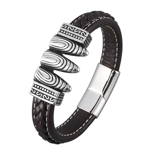 Daesar Armband Leder Braun Herren mit Magnetverschluss, Lederärmbander 12MM mit Vintage Geometrie Charm Armband Personalisiert Freundschaftarmband Jungs 20.5CM von Daesar