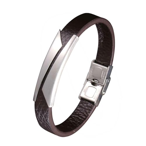 Daesar Armband Leder Braun Herren mit Sicherheitsverschluss, Lederärmbander 12MM mit Schild Charm Armband Personalisiert Freundschaftarmband Jungs 18.5CM von Daesar