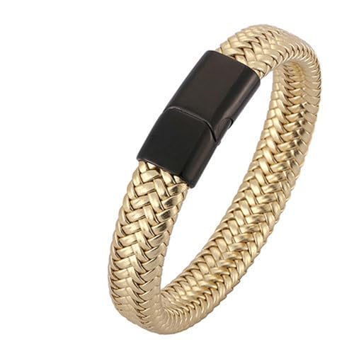 Daesar Armband Leder Herren Gold, Armband Freundschaft Magnet 12MM Gewebt Partnerarmband Leder Armbäner Männer 18.5CM von Daesar