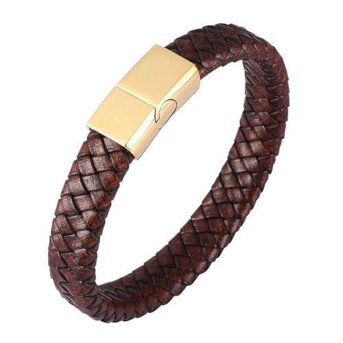 Daesar Armband Leder Herren Personalisiert 16.5CM, Partnerarmbänder Leder Geflochten Lederarmband Braun 12MM mit Magnetverschluss von Daesar