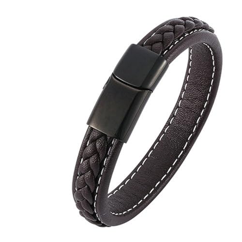 Daesar Armband Leder Herren Personalisiert 20.5CM, Partnerarmbänder Leder Geflochten Lederarmband Braun 12MM mit Magnetverschluss von Daesar