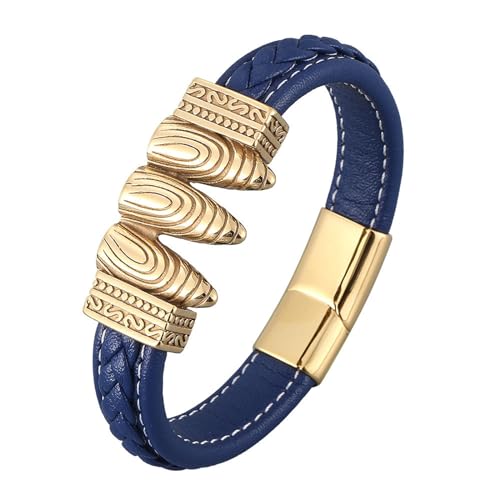 Daesar Armband Leder Herren Personalisiert 20.5CM, Partnerarmbänder Leder mit Vintage Geometrie Lederarmband Blau 12MM Edelstahl Magnetverschluss von Daesar