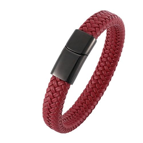 Daesar Armband Leder Herren Rot, Armband Freundschaft Magnet 12MM Gewebt Partnerarmband Leder Armbäner Männer 16.5CM von Daesar