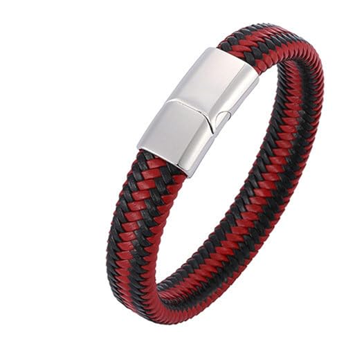 Daesar Armband Leder Herren Rot Schwarz, Armband Freundschaft Magnet 12MM Geflochten Partnerarmband Leder Armbäner Männer 16.5CM von Daesar