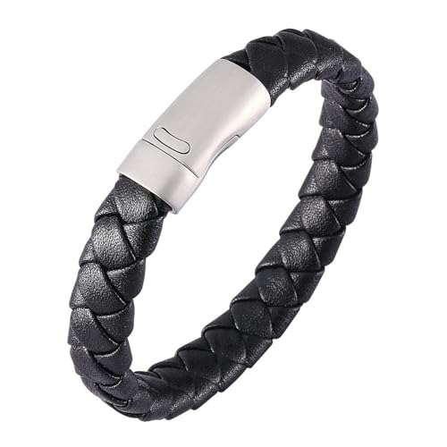 Daesar Armband Leder Schwarz Herren mit Magnetverschluss, Lederärmbander 12MM Geflochten Charm Armband Personalisiert Freundschaftarmband Jungs 16.5CM von Daesar