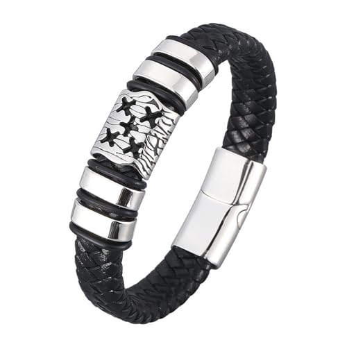 Daesar Armband Leder Schwarz Herren mit Magnetverschluss, Lederärmbander 12MM Geometrie mit Kreuz Charm Armband Personalisiert Freundschaftarmband Jungs 18.5CM von Daesar