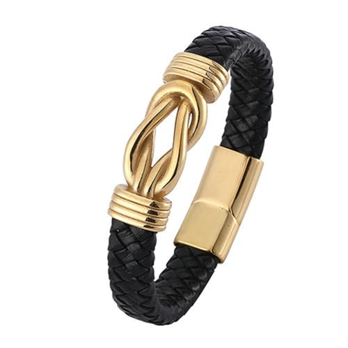 Daesar Armband Leder Schwarz Herren mit Magnetverschluss, Lederärmbander 12MM mit Knoten Charm Armband Personalisiert Freundschaftarmband Jungs 16.5CM von Daesar