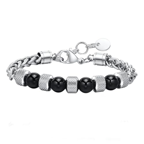 Daesar Armband für Herren, Edelstahl Armbänder Charm mit 8MM Lapislazuli Gliederarmband Hip Hop Männer Armband 21CM Silber Partnerarmband Personalisiert Daesar Armband für Herren, Edelstahl Armbänder Charm mit 8MM Lapislazuli Gliederarmband Hip Hop Männer Armband 21CM Silber Partnerarmband Personalisiert von Daesar