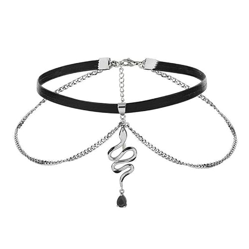 Daesar Choker Kette Damen, Kropfband Schwarz Samt 2-Layer Choker Tattoo Kette mit Anhänger Schlange Choker Halskette Personalisiert Verstellbar 40CM von Daesar