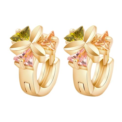 Daesar Creolen 585 Gelbgold, Damen Ohrringe Blumen mit Rosa Kristall Granat Citrin Ohrringe Creolen Nickelfrei in Bijouterie von Daesar