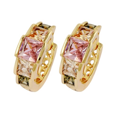 Daesar Creolen 585 Gold Damen, Ohrringe 5 Steine mit Citrin Rosa Kristall Grün Turmalin Hochzeit Creolen Ohrringe Nickelfrei Echtschmuck von Daesar