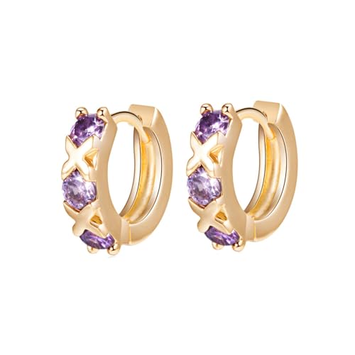 Daesar Creolen 750 Gold Damen, Ohrringe Hoop mit Amethyst Hochzeit Creolen Ohrringe Nickelfrei Echtschmuck von Daesar