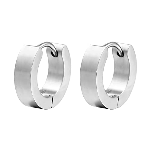 Daesar Creolen Mädchen Jungs Edelstahl, Ohrringe Damen Herren 4MM Breit Rund 12MM Silber Creolen Nickelfrei Modeschmuck von Daesar