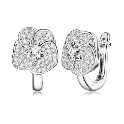 Daesar Creolen Weißgold 375 Echtgold, Ohrringe Damen Blumen mit Moissanit Hochzeit Ohrringe Creolen Allergiefrei für Frauen von Daesar