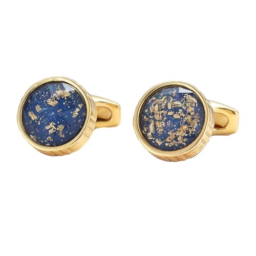 Daesar Cufflinks for Men, Manschettenknöpfe Herren Personalisiert Rund mit Blau Stein Hemd Manschettenknopf Gold mit Manschettenknöpfe Box von Daesar