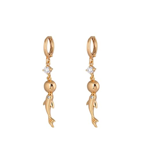 Daesar Damen Creolen Gold 585, Ohrringe Delfin mit Moissanit Hochzeit Creolen Ohrringe Allergiefrei von Daesar