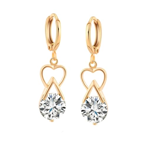 Daesar Damen Creolen Ohrringe Gold 585 Echtgold, Ohrhänger Herz mit Moissanit Ohrringe Hochzeit Braut Allergiefrei von Daesar