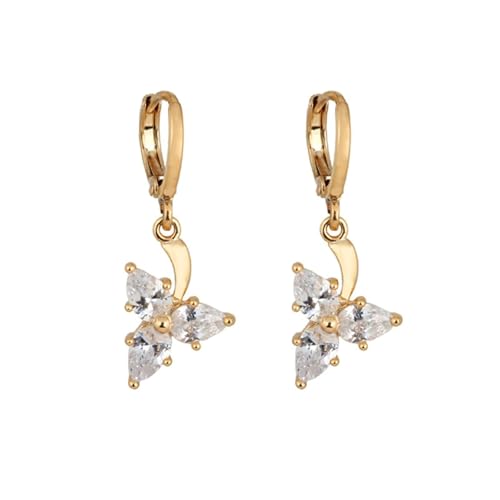 Daesar Damen Creolen Ohrringe Gold 750 Echtgold, Ohrhänger Kleeblatt mit Tropfen Moissanit Ohrringe Hochzeit Braut Allergiefrei von Daesar