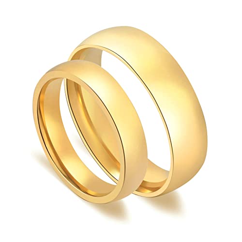 Daesar Damen Herren Ringe Edelstahl, Paar Ringe Bandringe Hochglanzpoliert Rund Breite 6MM 4MM Hochzeitsringe Verlobung Ring Gold Damen Gr.54 (17.2) & Herren Gr.72 (22.9) von Daesar